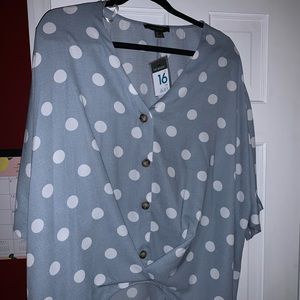 Light blue, white dots button down short sleeves